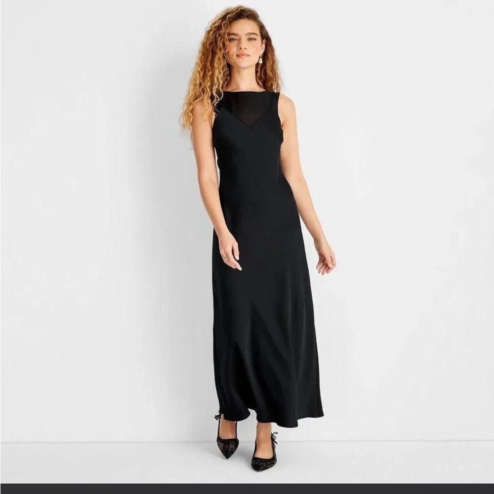 Future Collective Women's Sleeveless Mixed Media Ankle Slip Dress Black